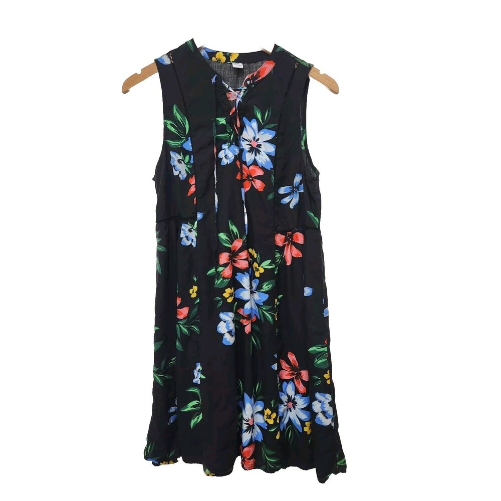 Old Navy Dress Women's Med Black Floral Eyelet Lace Sleeveless Lace Up Neckline
